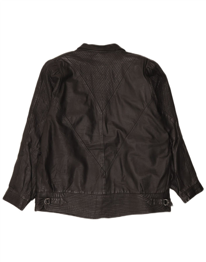 VINTAGE Chaqueta de cuero de gran tamaño para mujer Reino Unido 20 2XL Negro
