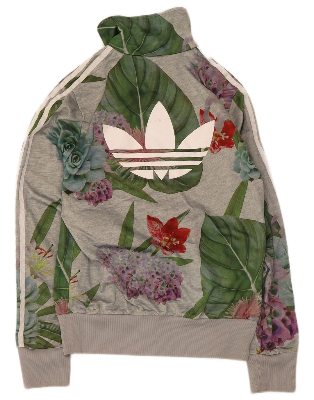Adidas - Chaqueta de chándal gráfica para mujer, talla 40, color gris medio floral