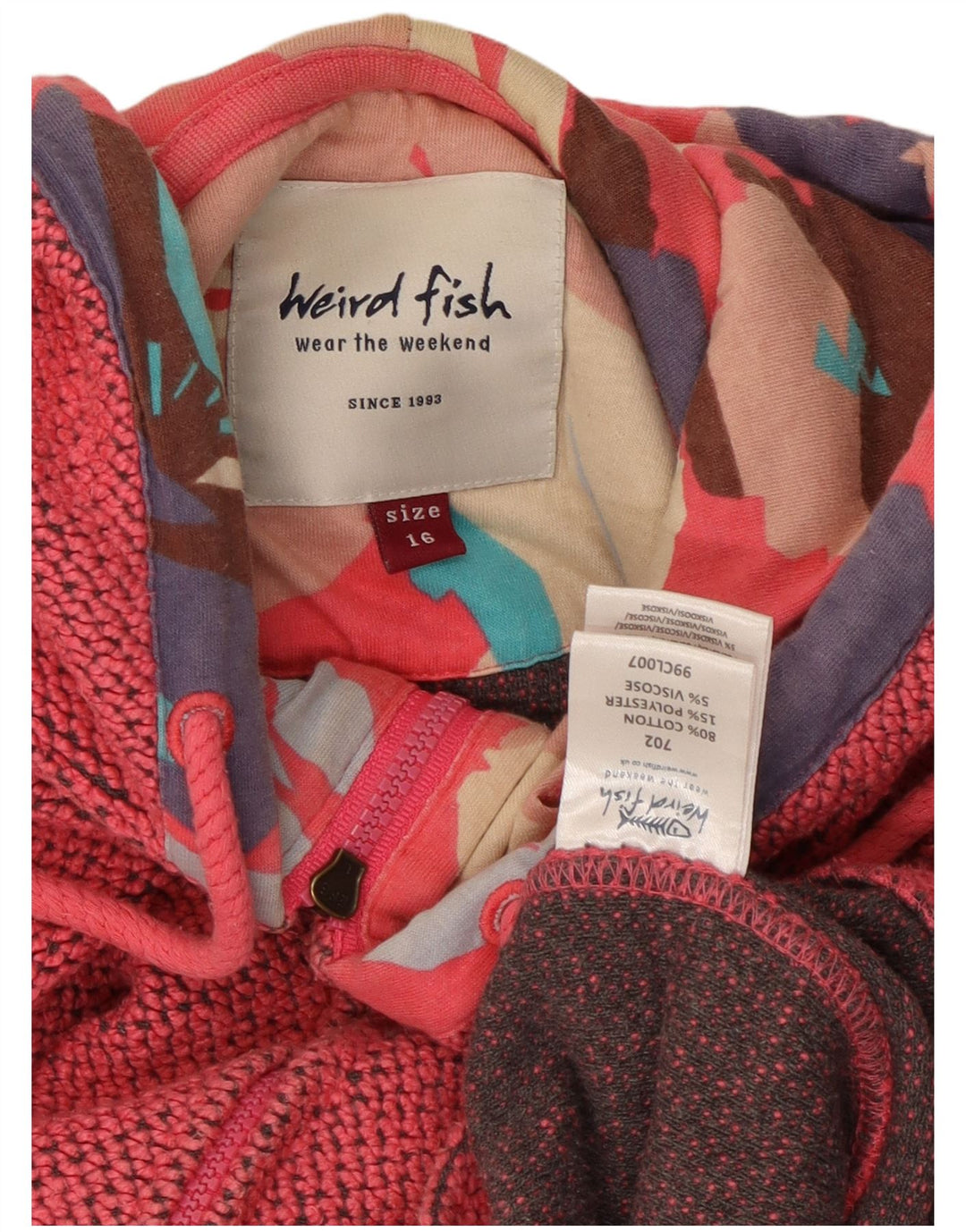 WEIRD FISH Suéter con capucha y cremallera para mujer UK 46 Large Pink Cotton