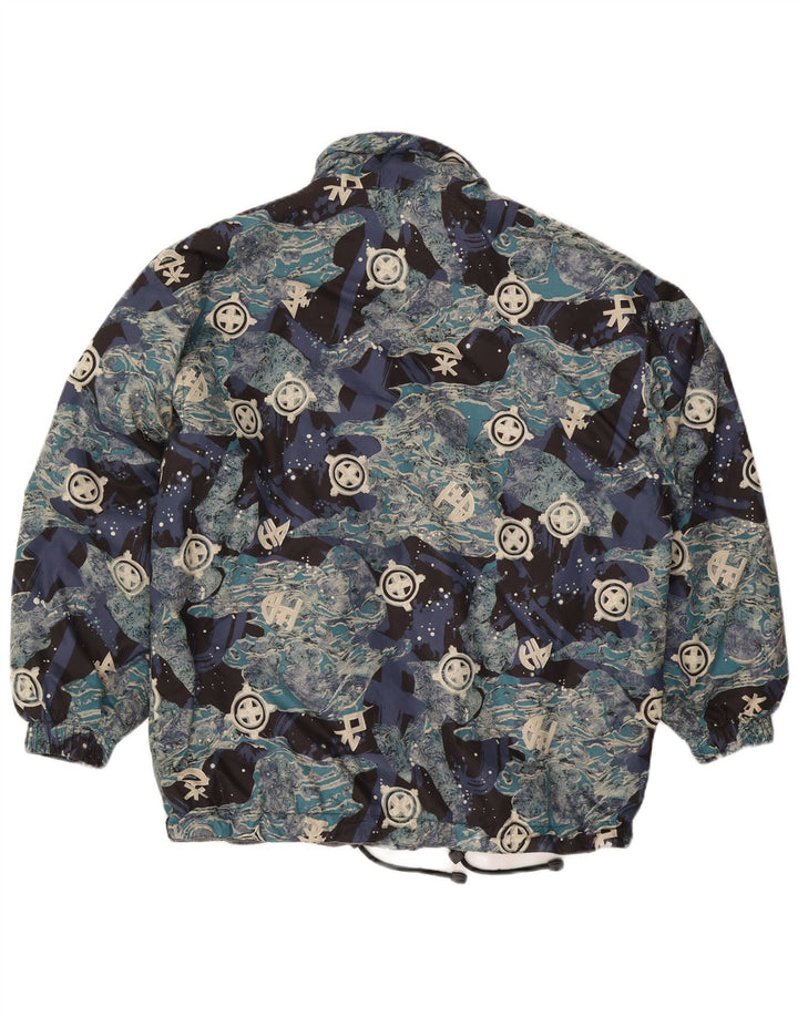 Vintage hombres patrón abstracto suelta ajuste cortavientos chaqueta Reino Unido 36 azul pequeño