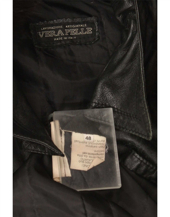 Abrigo de cuero con capucha vintage para mujer IT 48 XL Negro