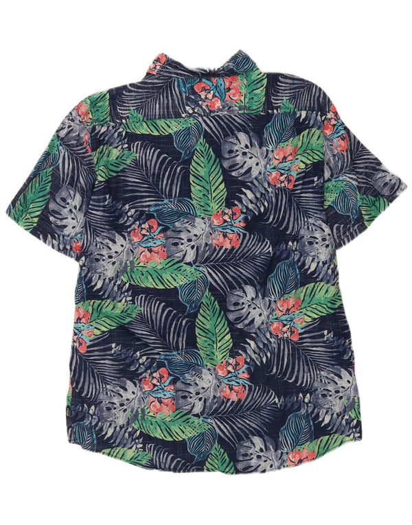 Izod Hombre Salt Water Camisa Manga Corta XL Azul Marino Floral Algodón Tropical