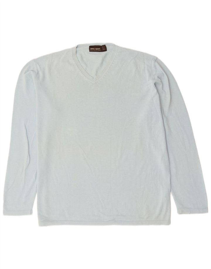 Zara Hombre Jersey Con Cuello En V Jersey Grande Azul Algodón