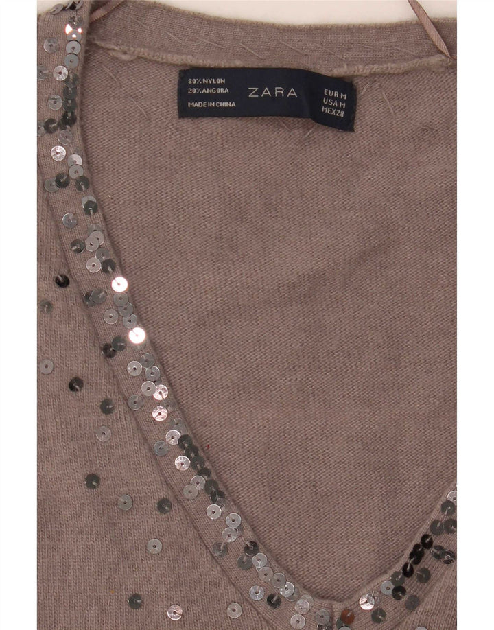 Zara Mujer Jersey con Cuello en V Jersey UK 44 Marrón Medio