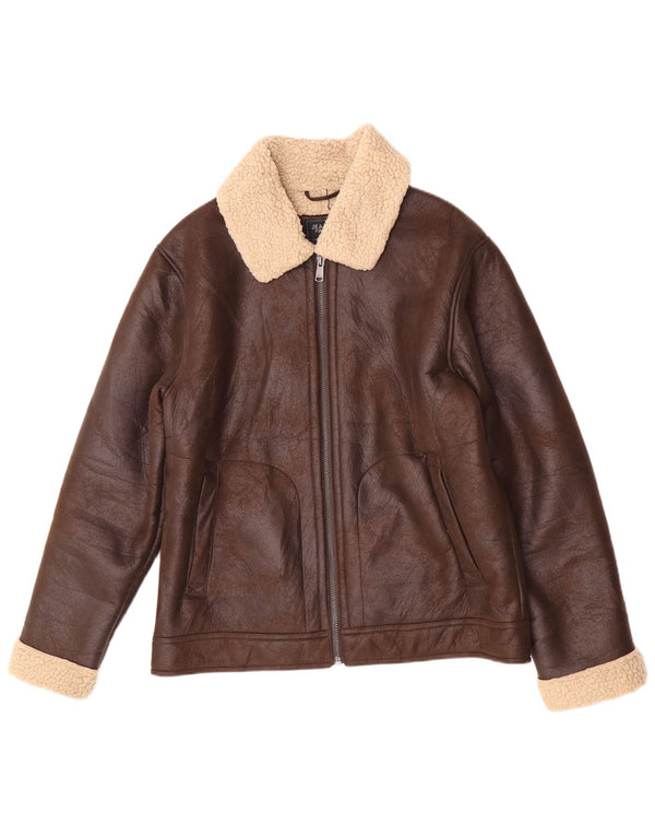 Jean Pascale Chaqueta Sherpa de piel sintética para hombre UK 42 XL Marrón Colorblock