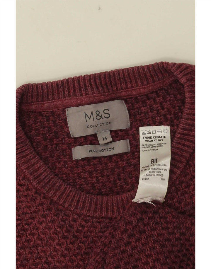 Marks & Spencer Jersey de cuello redondo para hombre de algodón burdeos medio