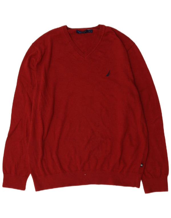 Nautica Jersey con Cuello en V para Hombre XL Algodón Burdeos