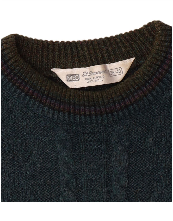 St. Bernard - Jersey de cuello redondo para hombre, talla 38/40, color verde medio, retro