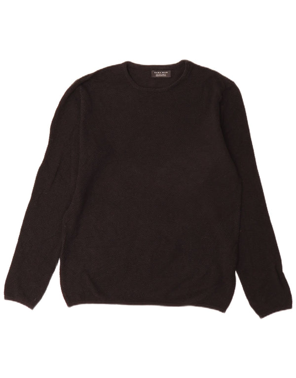 Zara Hombre Jersey Cuello Redondo Jersey Grande Algodón Negro