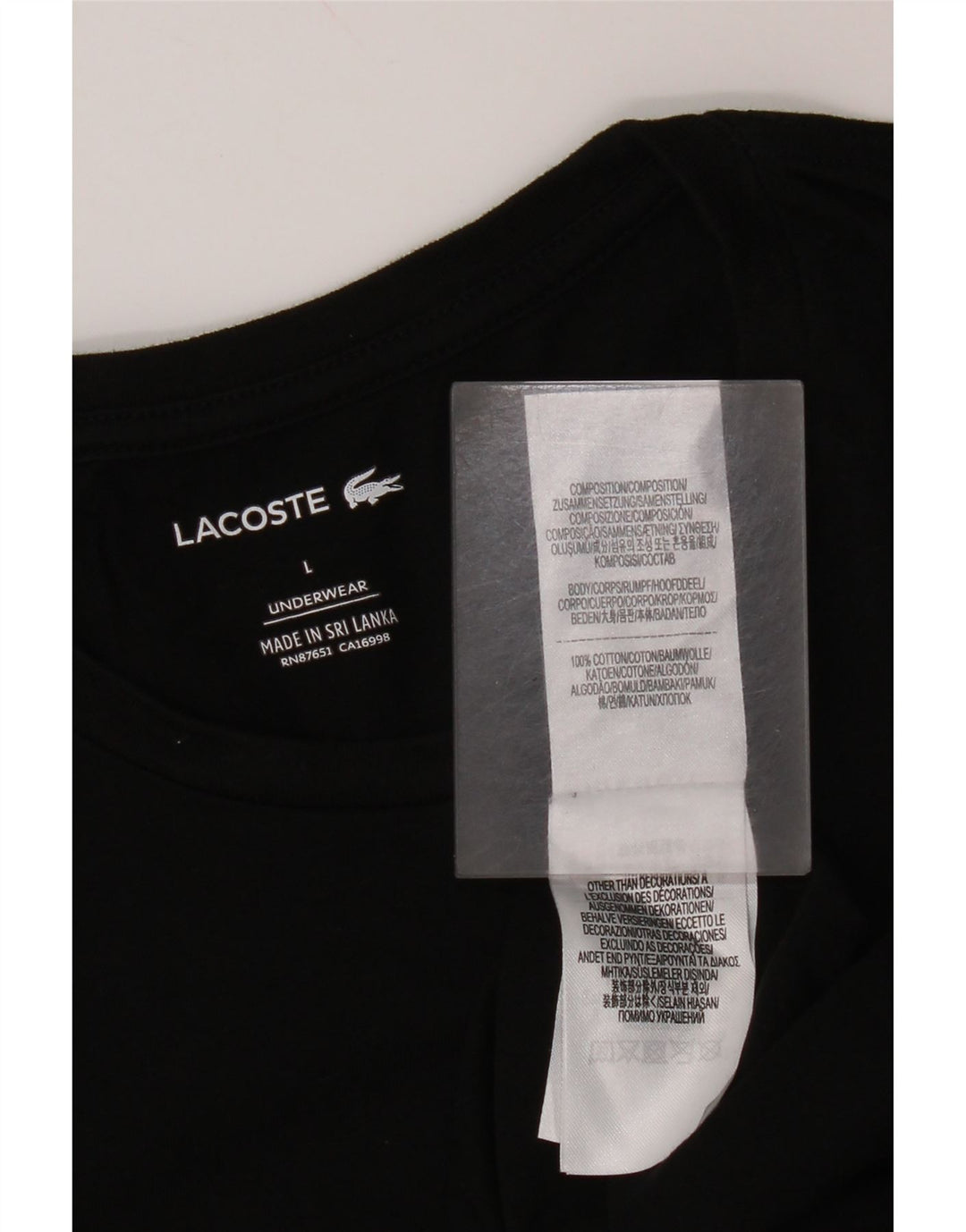 Lacoste Camiseta Mujer Top UK 40 Grande Algodón Negro