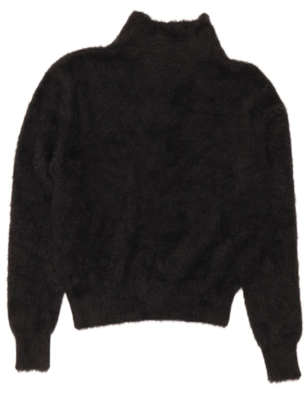 Zara Mujer Crop Polo Neck Jumper Sweater UK 10 Small Black Nylon