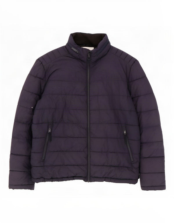 Zara Hombre Chaqueta Acolchada Con Capucha UK 42 XL Azul Marino