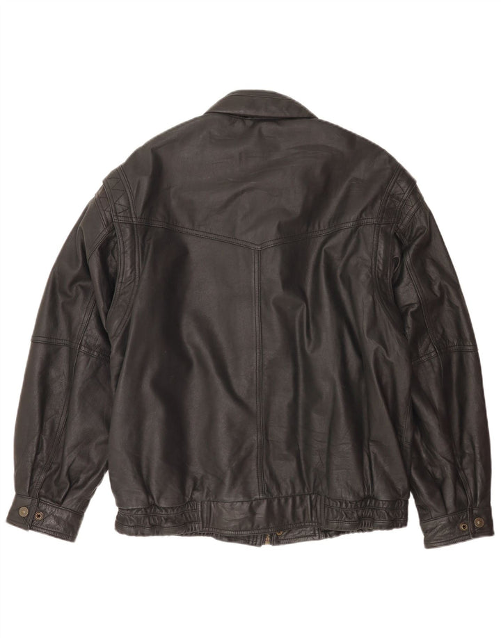 Vintage hombres bombardero chaqueta de cuero EU 50 cuero negro grande