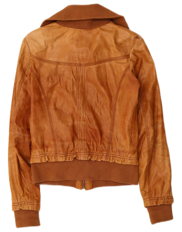 BERSHKA Chaqueta de cuero para mujer UK 42 Cuero marrón medio