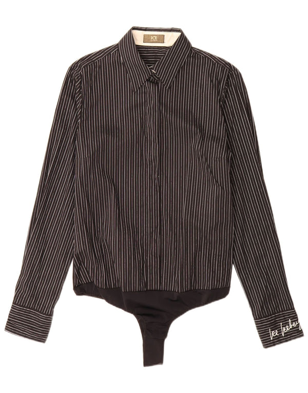 Iceberg Body tipo camisa de manga larga para mujer IT 46 Large Black Pinstripe