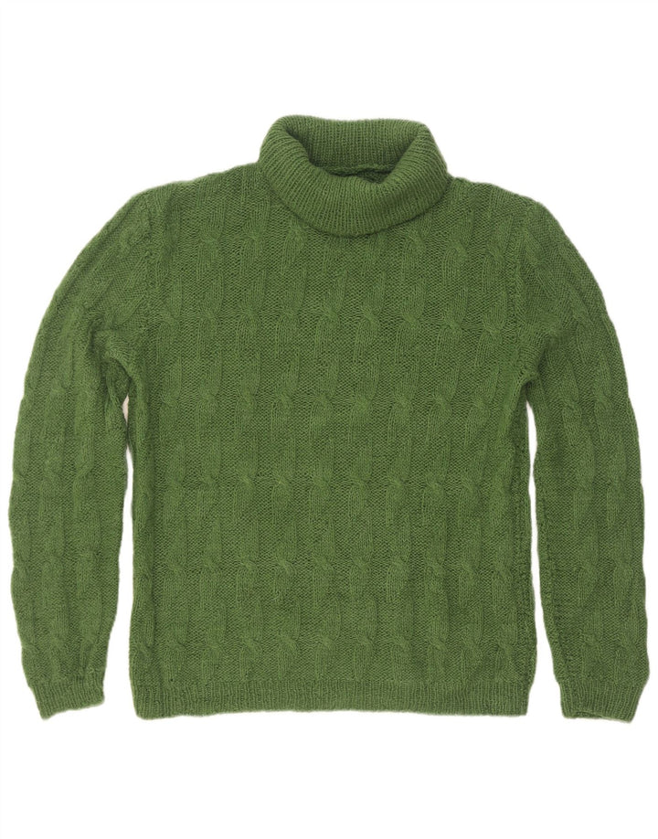 Vintage hombres rollo cuello jersey suéter pequeño verde