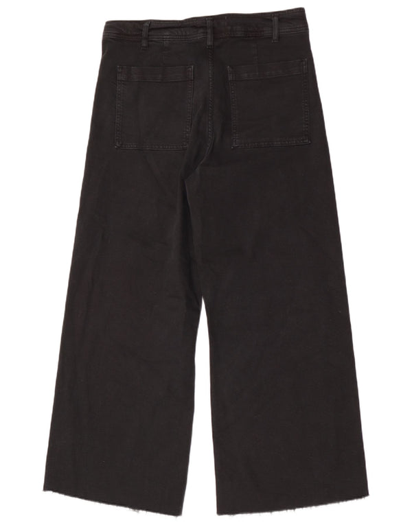 ZARA Vaqueros de pierna ancha y cintura alta para mujer EU 44 XL W34 L28 Algodón negro