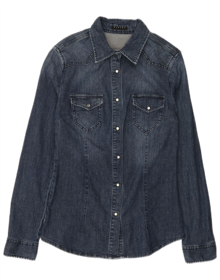 Sisley Camisa Vaquera para Mujer UK 10 Small Azul Marino