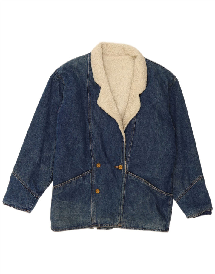 Vintage mujeres de gran tamaño Sherpa chaqueta de mezclilla Reino Unido 10 azul pequeño