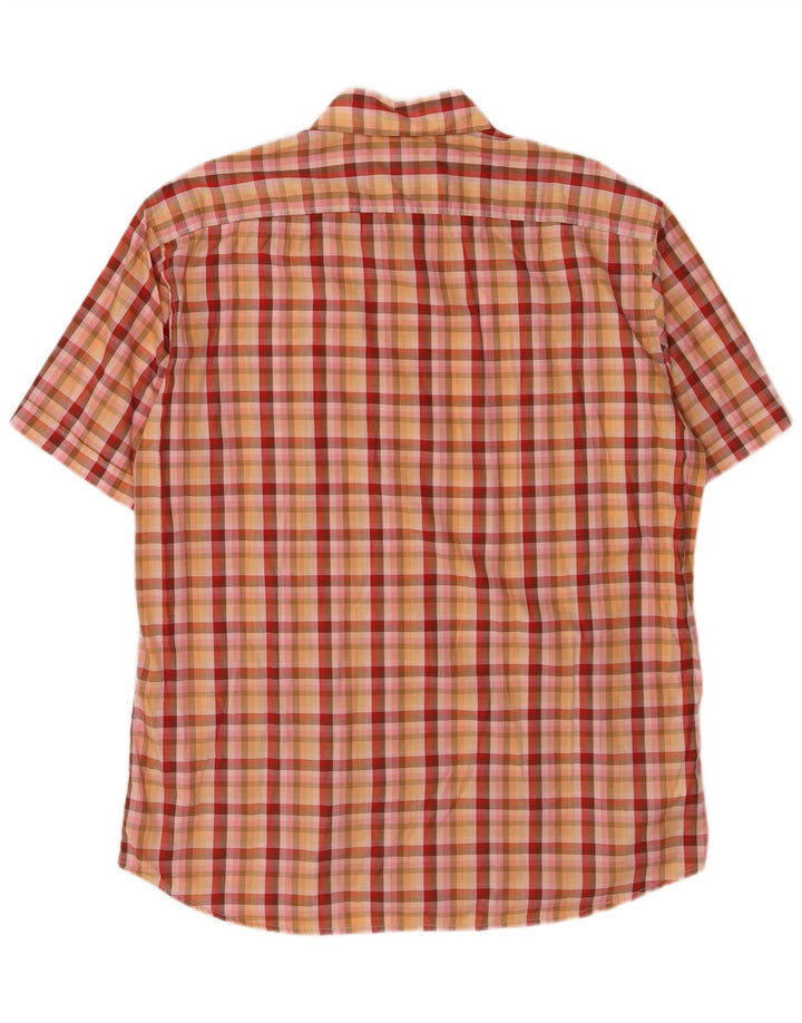 Camisa Hugo Boss Hombre Manga Corta Algodón Cuadros Naranja Grande