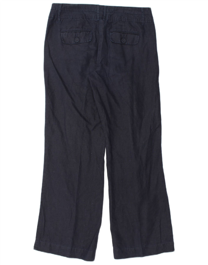 MONSOON Pantalones chinos de pierna ancha para mujer UK 10 Small W32 L31 Lino azul marino