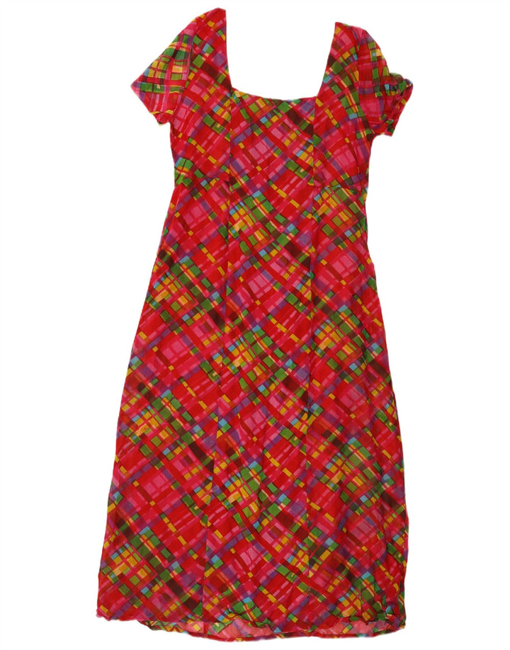 Vintage mujer A-Line vestido Reino Unido 12 cheque rojo medio