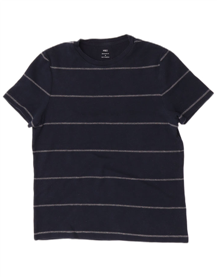 Marks & Spencer - Camiseta de corte regular para hombre, talla mediana, color azul marino a rayas