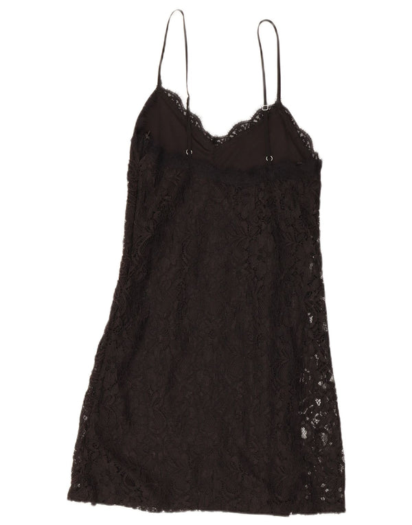 Zara Vestido lencero de encaje para mujer UK 8 Small Black Paisley Poliéster