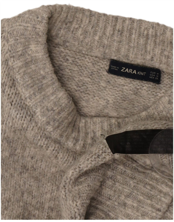 Zara Jersey extragrande con cuello redondo para mujer, talla 44, color gris medio moteado