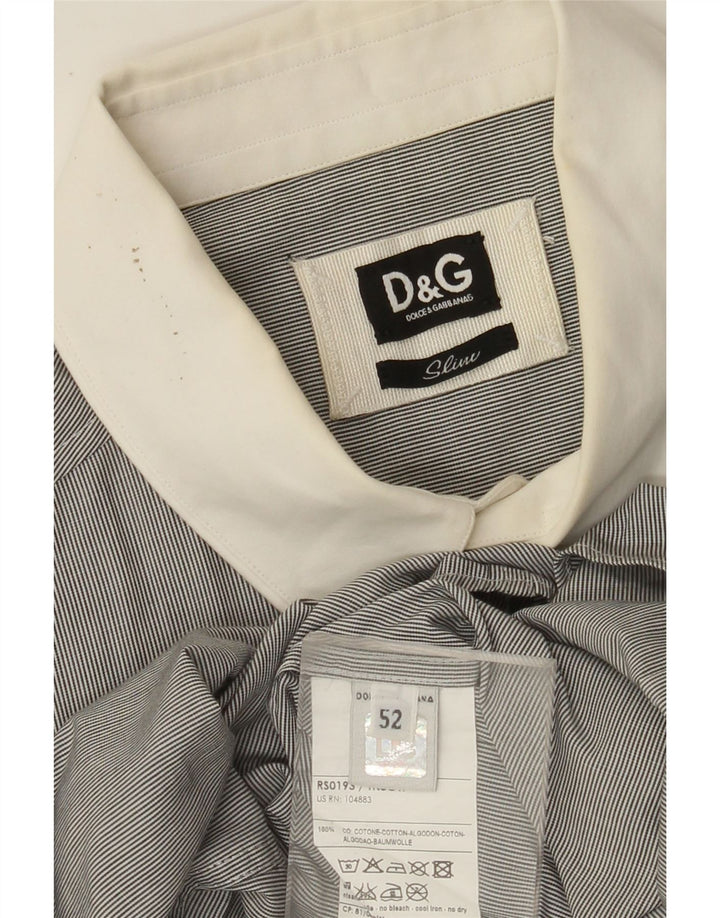 DOLCE & GABBANA Camisa slim fit para hombre IT 52 Algodón gris a rayas grandes