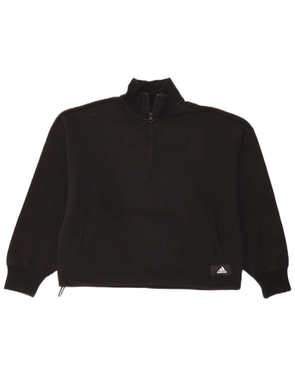 Adidas Mujer Oversize Crop Zip Neck Sudadera Jumper UK 8/10 Small Negro