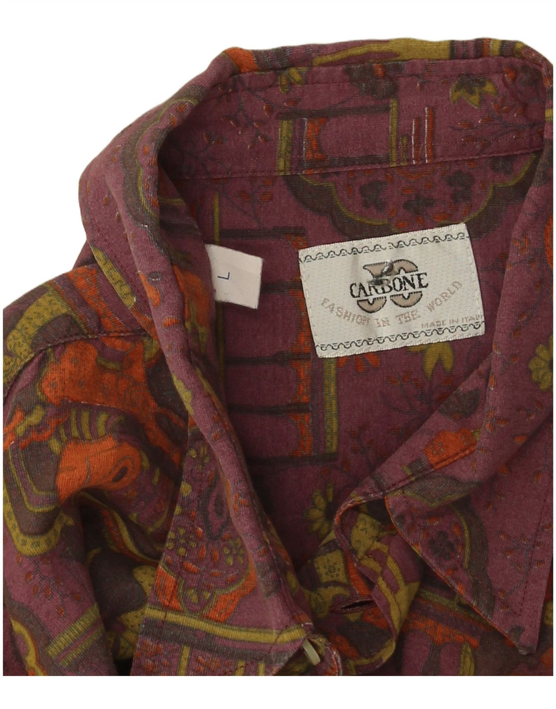 Vintage hombres patrón abstracto camisa grande viscosa púrpura