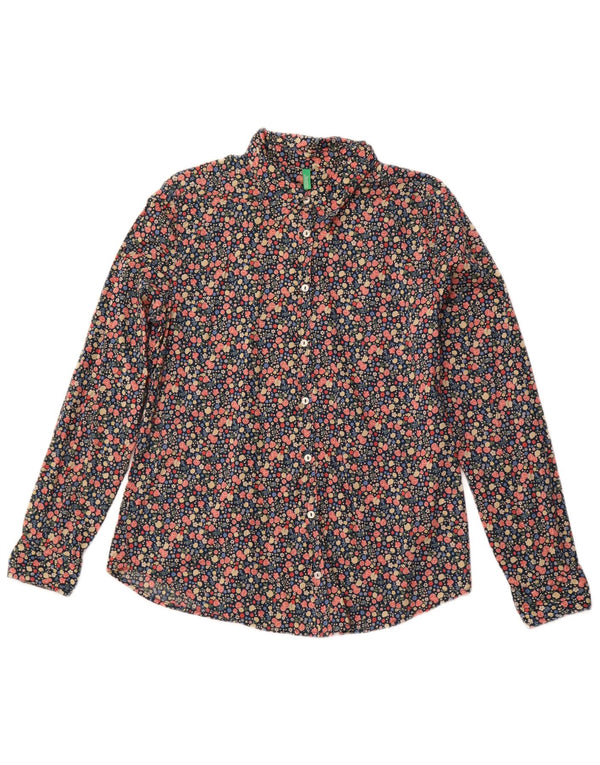 BENETTON Camisa de mujer UK 44 Mediana Algodón floral multicolor