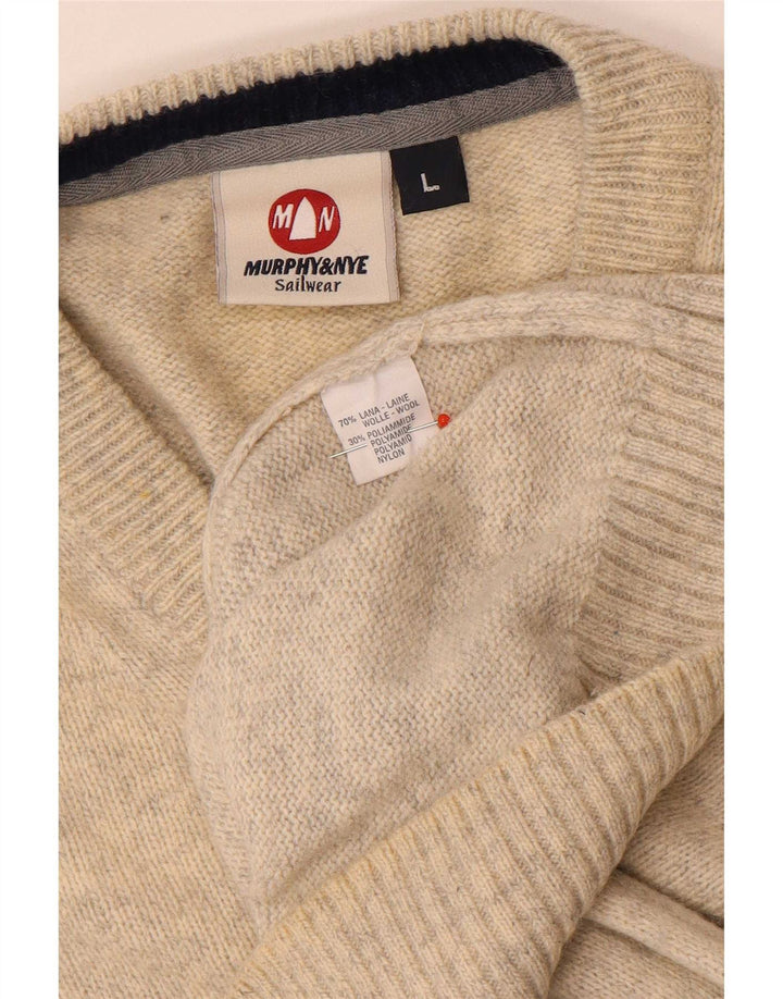 Murphy & Nye Jersey con cuello en V para hombre de lana moteada beige grande