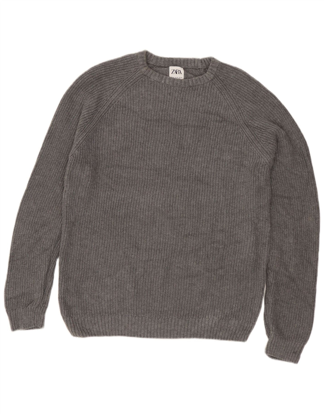 Zara Hombre Jersey Cuello Barco Jersey Algodón Gris Medio