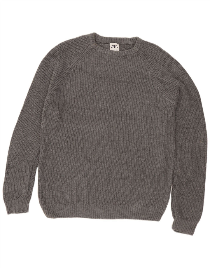 Zara Hombre Jersey Cuello Barco Jersey Algodón Gris Medio