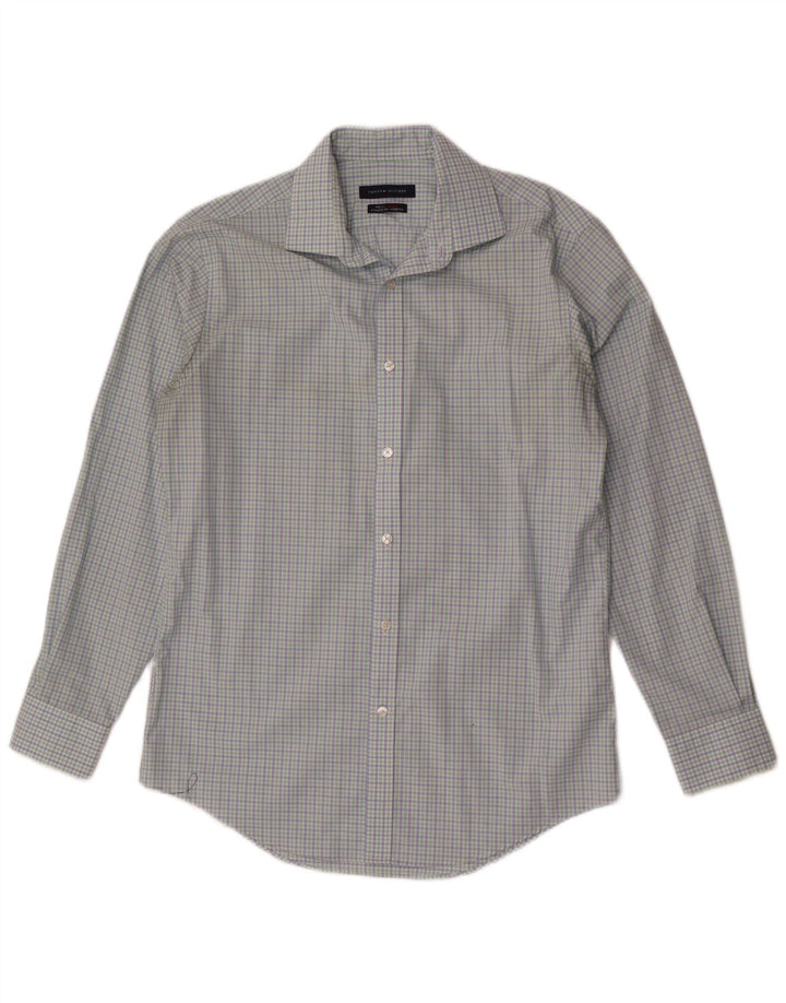 Tommy Hilfiger Camisa para hombre Talla 15 1/2 Algodón a cuadros azul mediano
