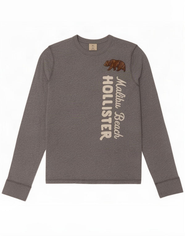 Hollister Hombre Graphic Top Manga Larga XL Algodón Gris