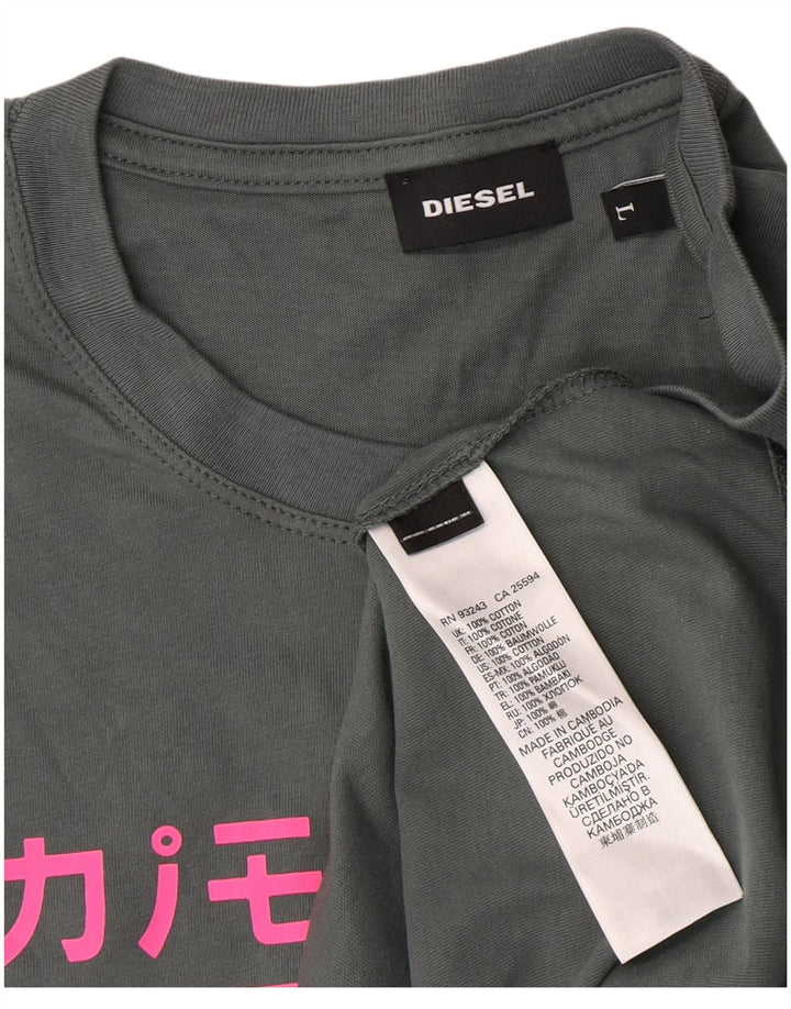 Diesel Mujer Camiseta Gráfica Top Grande Algodón Verde