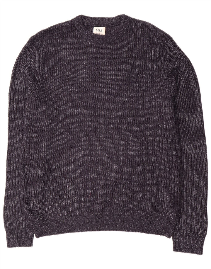 Marks & Spencer - Jersey de cuello redondo para hombre, color azul marino mediano, moteado
