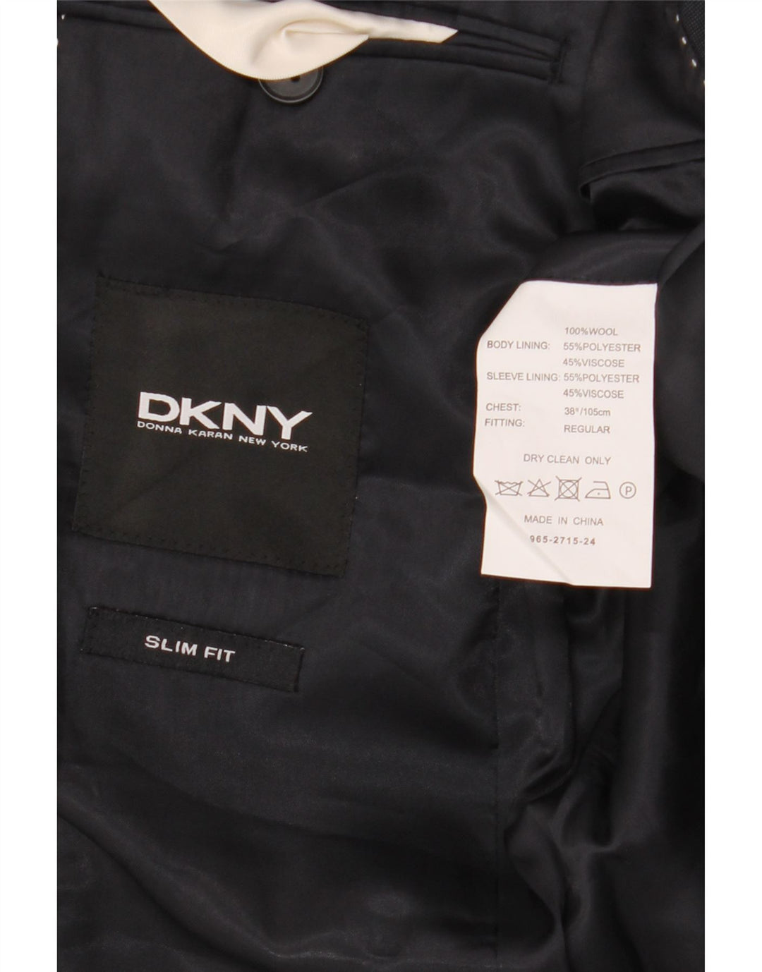 Dkny Chaqueta tipo blazer ajustada con 2 botones para hombre UK 38 Lana azul marino mediana
