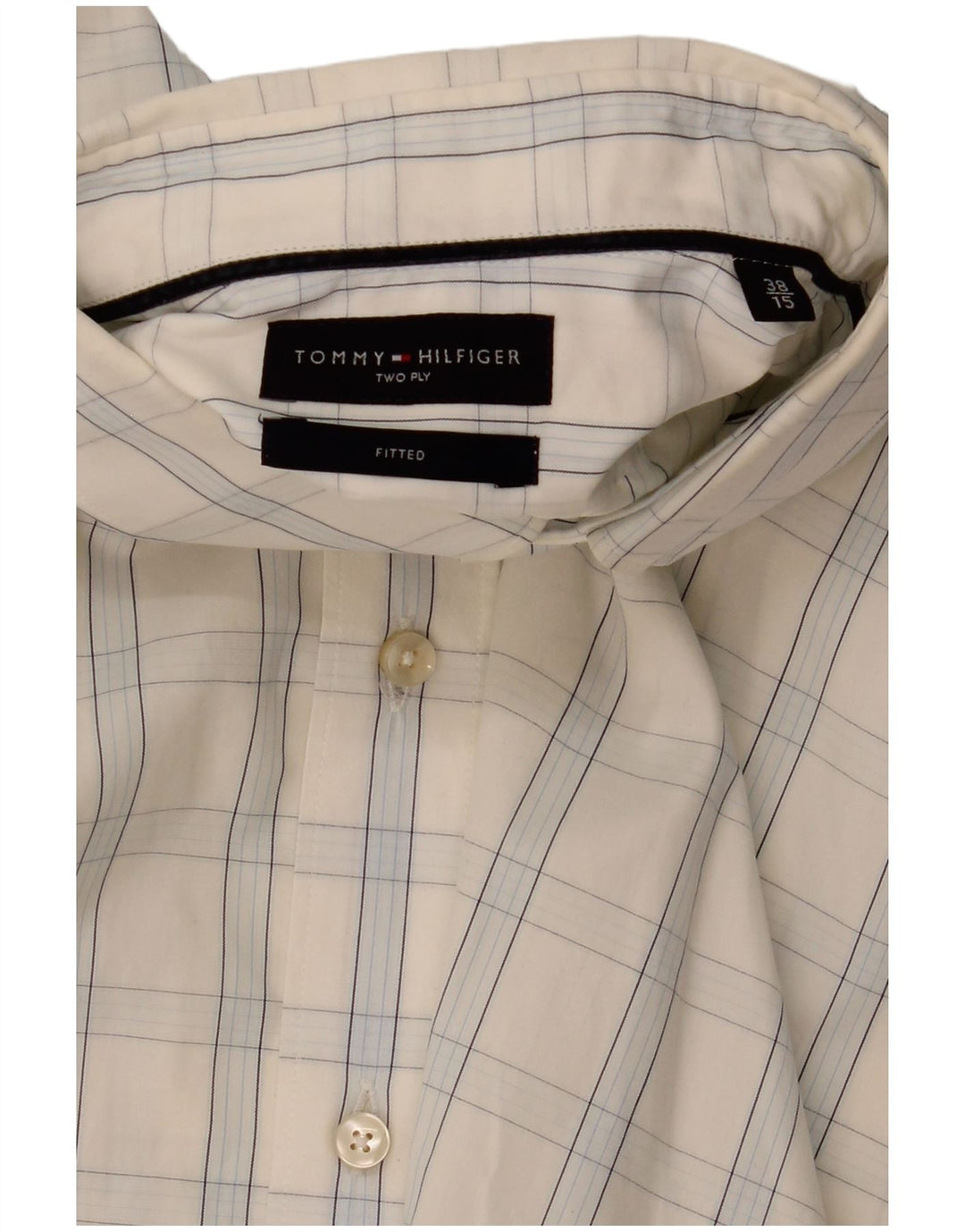 TOMMY HILFIGER Camisa ajustada para hombre Talla 38 15 Mediana Cuadros blancos