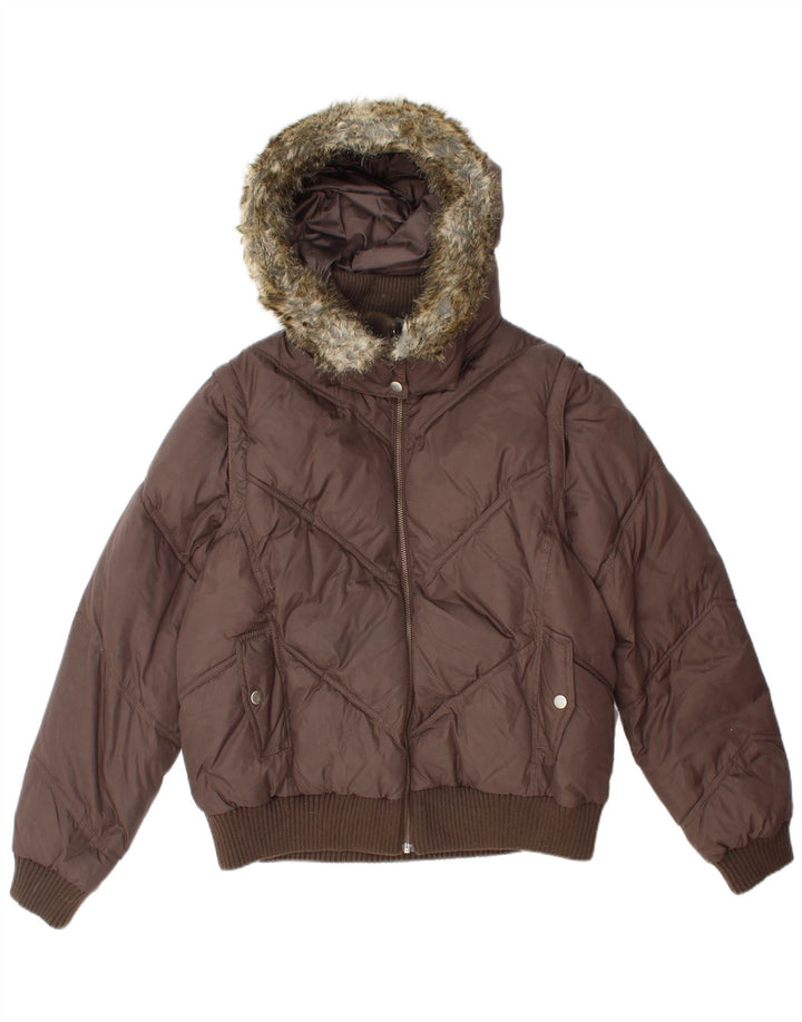 Marks & Spencer Chaqueta acolchada con capucha para mujer UK 44 Grande Poliamida marrón