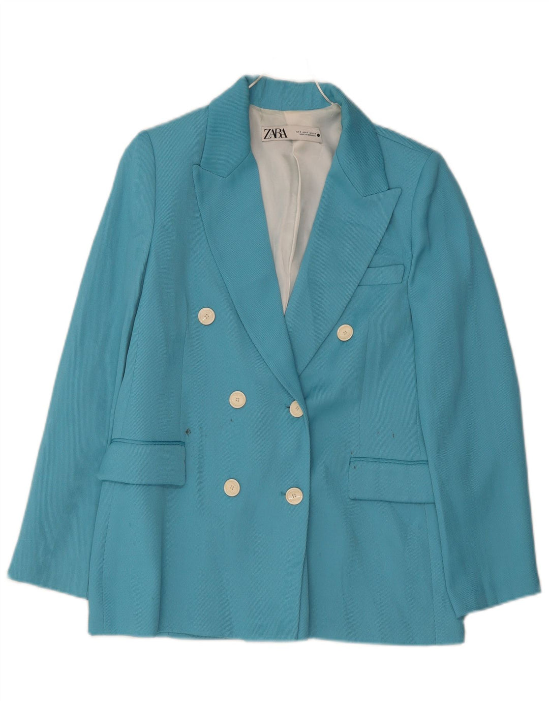 Zara Mujer Chaqueta Blazer De Doble Botonadura UK 10 Small Poliéster Azul