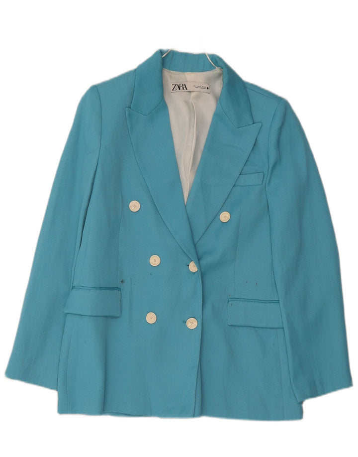Zara Mujer Chaqueta Blazer De Doble Botonadura UK 10 Small Poliéster Azul