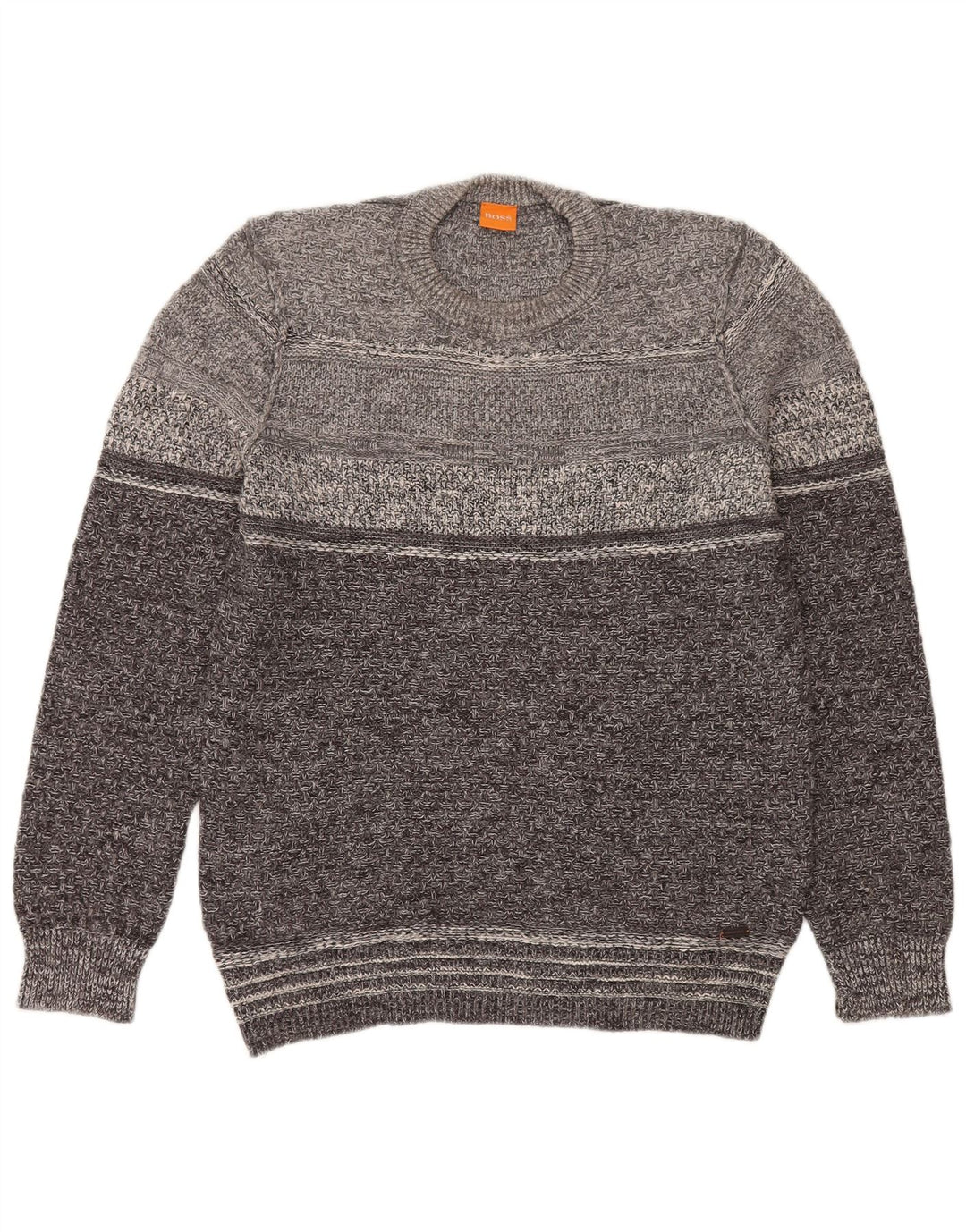Hugo Boss Jersey con cuello redondo para hombre, suéter grande de algodón gris