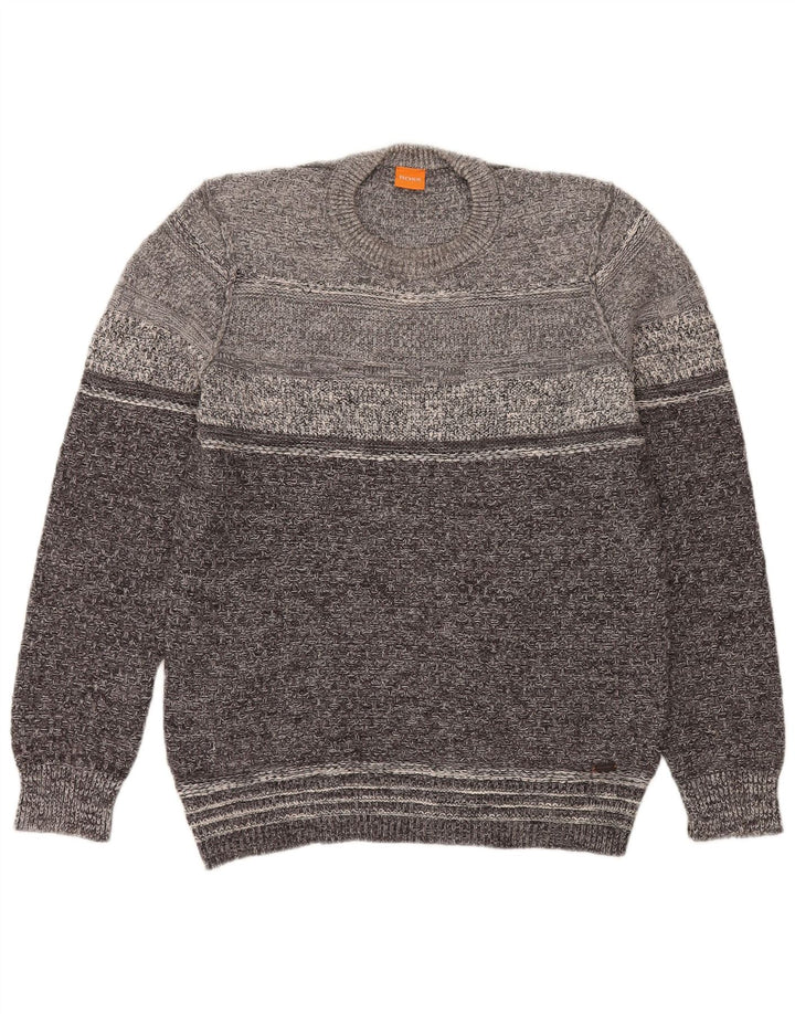 Hugo Boss Jersey con cuello redondo para hombre, suéter grande de algodón gris