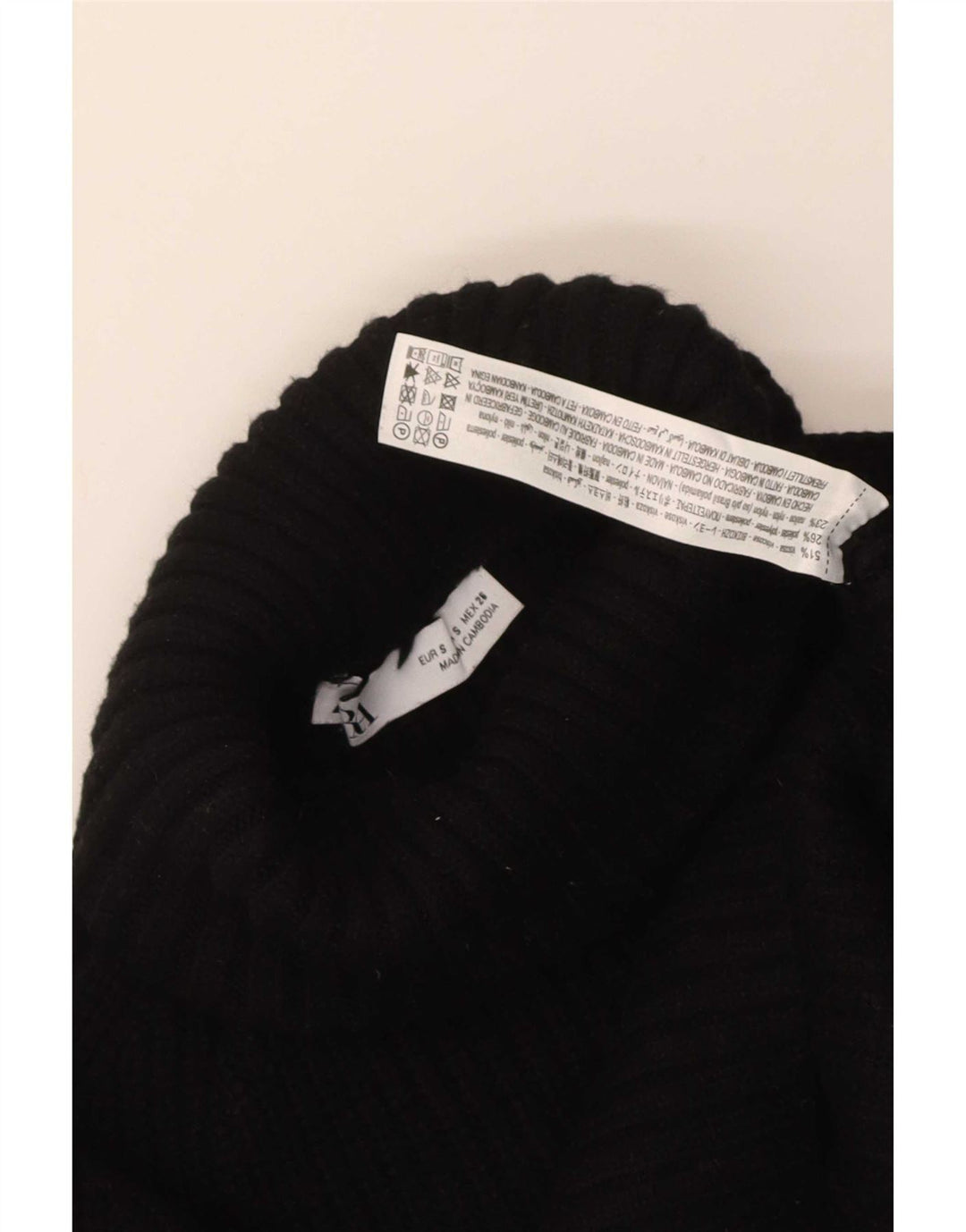 Zara Mujer Crop Oversize Roll Neck Jumper Sweater UK 10 Small Negro