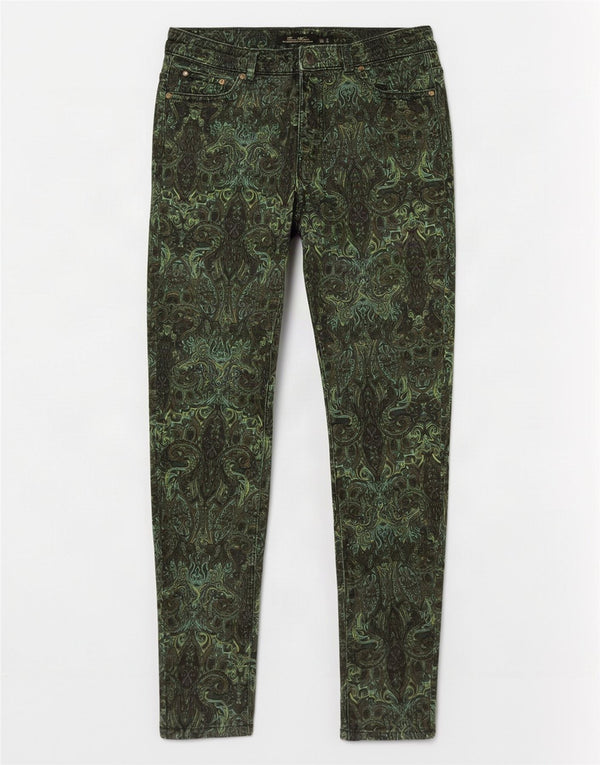 Zara Mujer Pantalones Casuales Pitillo EU 36 XS W26 L28 Verde Paisley
