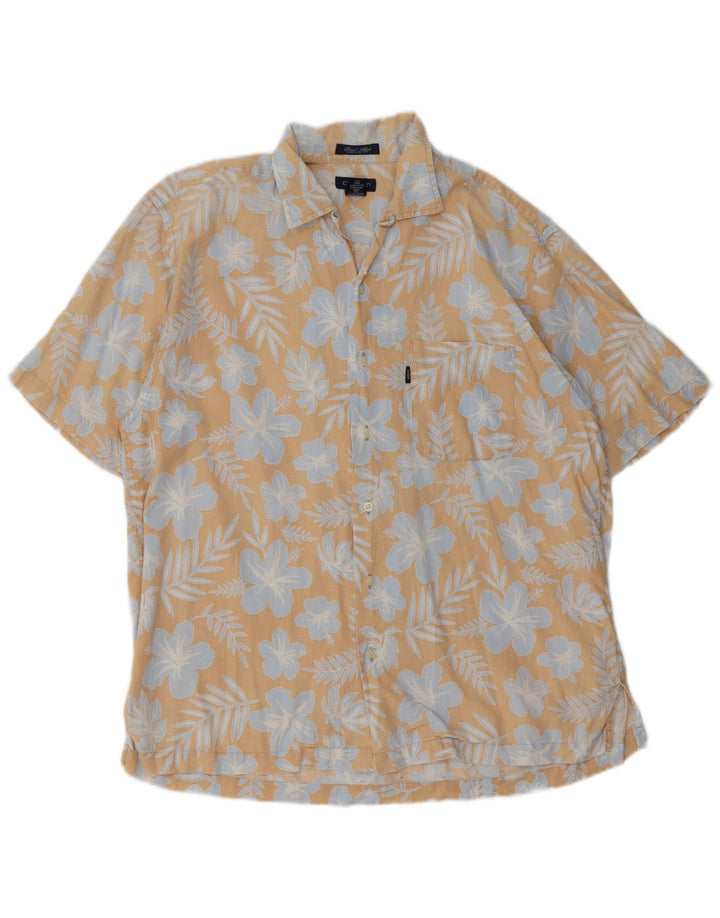Gant Camisa Regular Fit De Manga Corta De Lino Floral Beige Grande Hombre